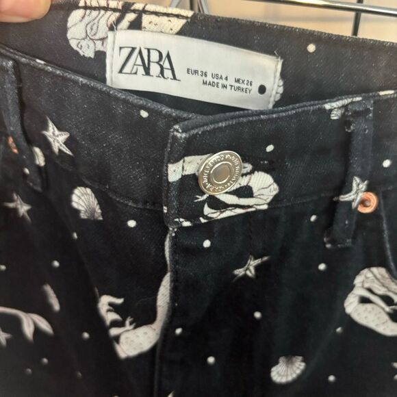 Zara The Trevor full length Off the Seas Black Jeans with White Mermaid Print - Picture 3 of 9